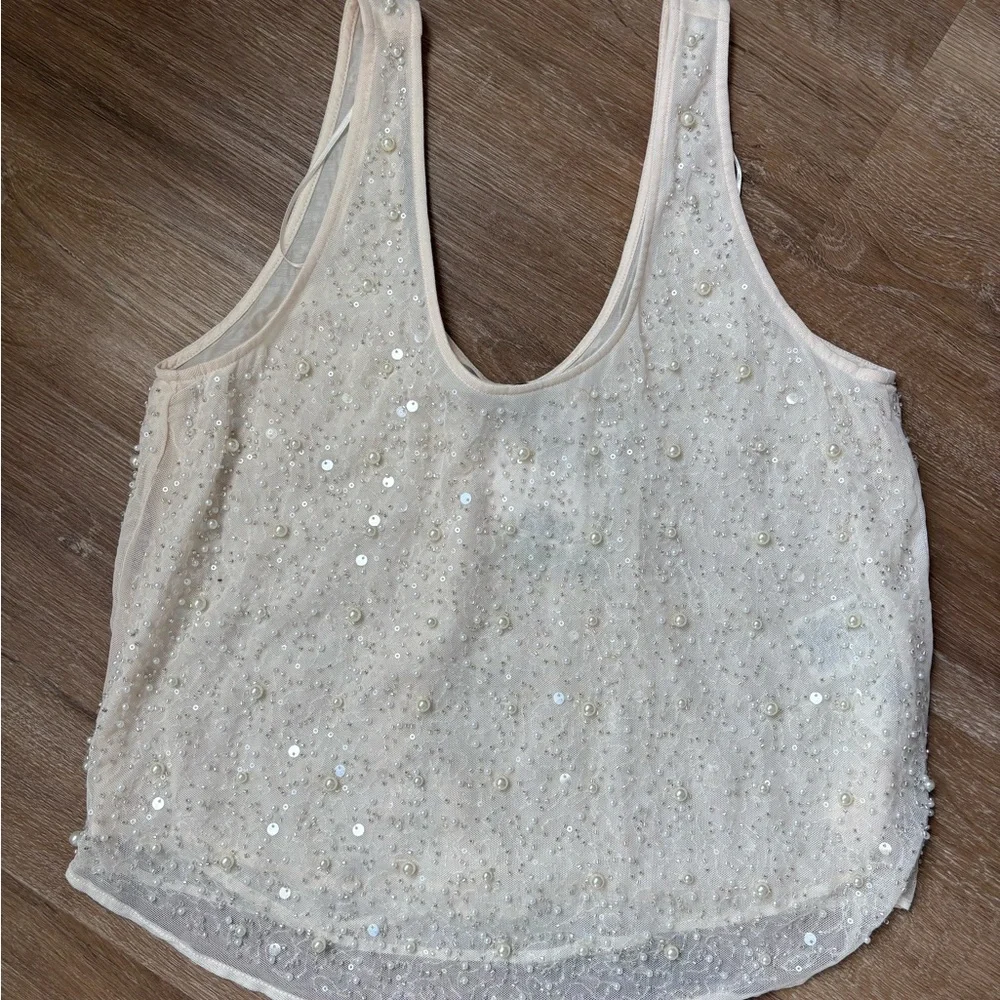 H&M Beaded Champagne Sequin Tank Top - Picture 2 of 4